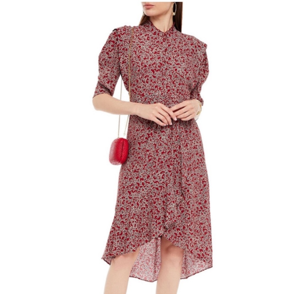 BA&SH Chelsea Wrap-effect Red Floral Print Crepe Dress 6 Like New - Picture 14 of 16